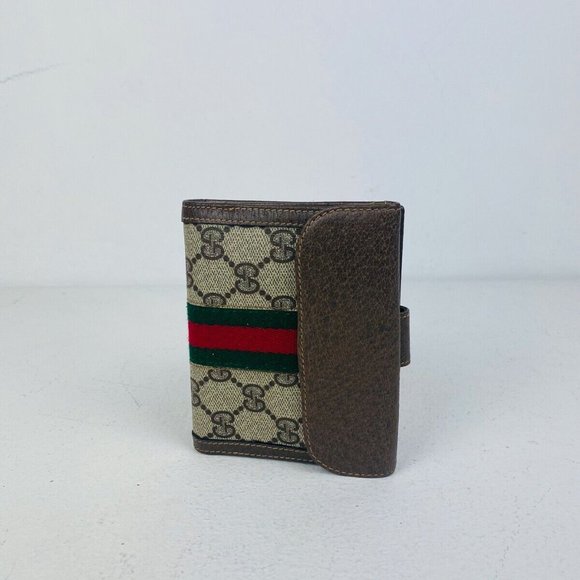 Gucci Vintage Beige Canvas Monogrammed Supreme Logo Striped Small Purse Wallet - Picture 2 of 4